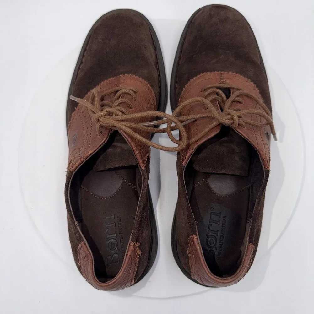 Born Two Tone Brown Suede Perforated Oxford Dress Shoes Men's Size 10